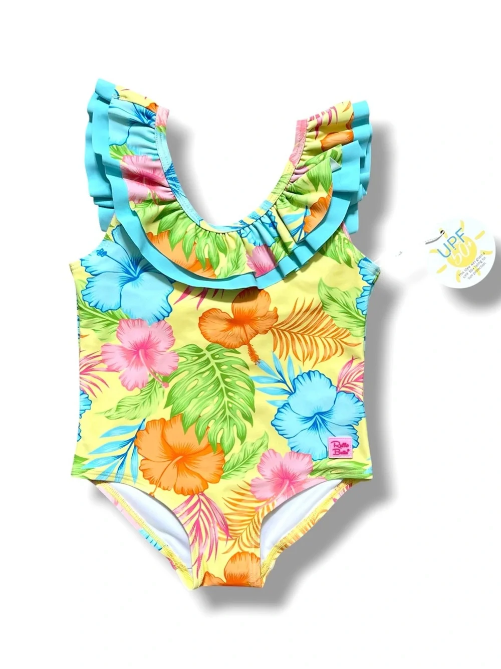 RuffleButts Swimsuit Girls 2T Happy Hula Tropical Scoopback Ruffle UPF One Piece